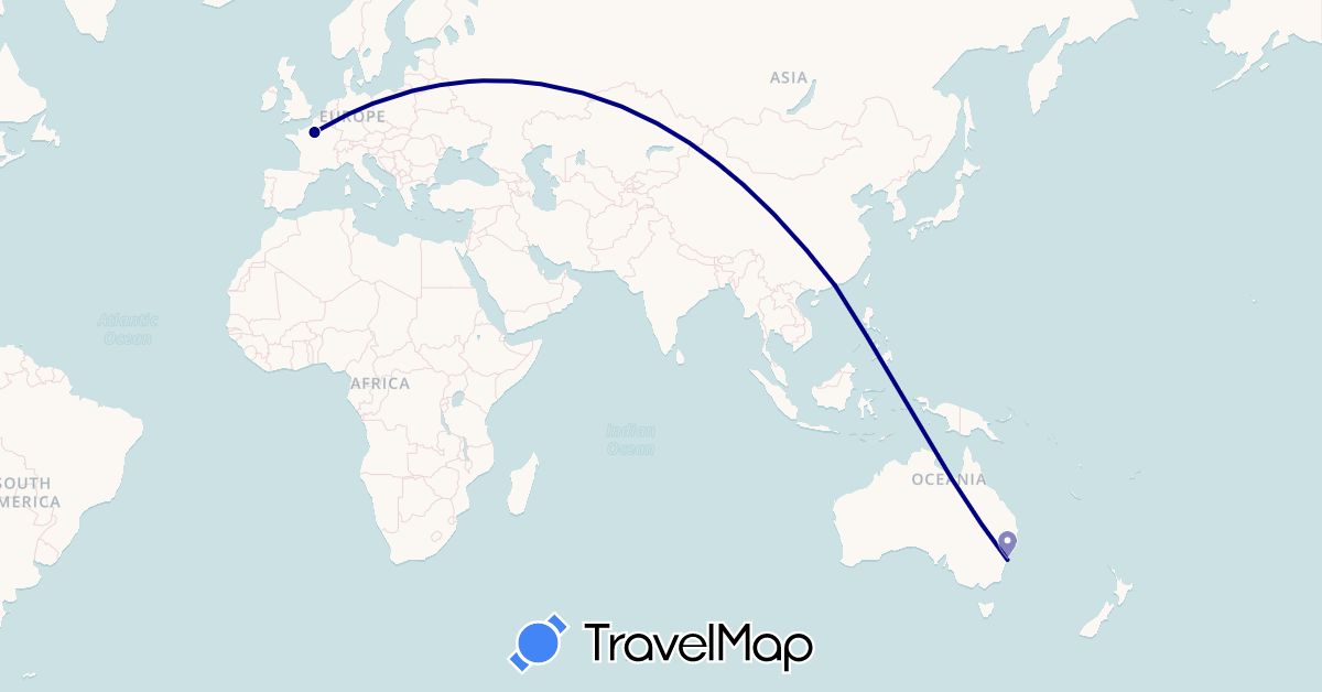 TravelMap itinerary: driving in Australia, France, Hong Kong (Asia, Europe, Oceania)